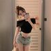 Off-shoulder T-shirt, Slim-fit Slimming, Tight-fitting, Waist-cinching, Short Top, Sexy Hot Girl Base Shirt, Foreign_ecoleips.com