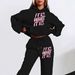 Women's Street Casual And Stylish Autumn Winter Sweatshirt And Sweatpants Set Letter Pattern Hoodie Two-Piece Outfit_ecoleips.com