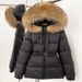 Women's Long Puffer Coat With Detachable Hooded Fur Trim, 86-90% White Duck Down, Warm Winter Jacket For Commuting & Casual_ecoleips.com