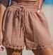 2025s 2025 Spring Summer New Women's Fashion Lace Trim Beach Casual Loose Drawstring Shorts_ecoleips.com