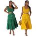 YZ1364 Women's Fashion Wrap Chest Patchwork Dress Two-Piece Set With Pockets_ecoleips.com