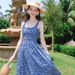 French-style Summer Square-neck Floral Dress With Straps, New French Casual Sexy Short-sleeve Slim-fit European And_ecoleips.com
