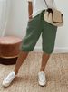 Suitable For All Seasons 2024 Cotton Linen Pocket Elastic Casual Women's Five-Point Pants_ecoleips.com