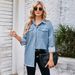 Women's Clothing Washed Raw Edge Denim Long Sleeved Lapel Top_ecoleips.com
