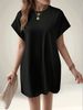 European And American 2025 Casual Solid Color Round Neck Bat Sleeve Invisible Pocket Loose Short Sleeve Dress_ecoleips.com