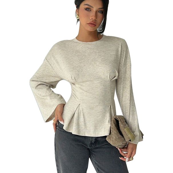 Women's Flared Sleeve Top Long Sleeve Blouse Elegant Soft Stretch Fabric for Casual And Dressy Occasions Spring Summer_ecoleips.com