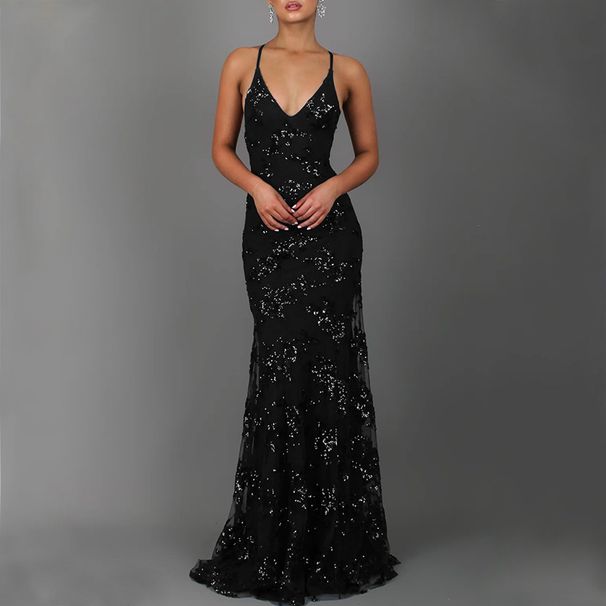 K New Women's Dress With Camisole V-neck Backless Sequined Lace Up Dress_ecoleips.com