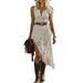 Summer Cross-border European Size Women's Vintage Bohemian White Lace Sleeveless Midi Dress_ecoleips.com