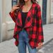 Women's Plaid Long Sleeve Shirt Open Front Asymmetrical Draped Blouse Spring Autumn Office Wear Red Size S_ecoleips.com