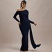 Verve Women's New Style Asymmetrical Neck Sleeve Fashionable Elegant Sexy Slim Fit Pleated High Waist Long Dress_ecoleips.com
