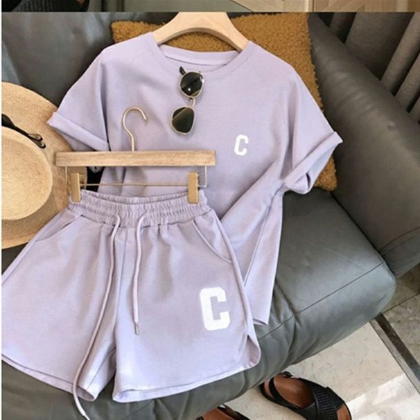 Letter Fashion Casual Short Sleeved Shorts Two Piece Suit For Women Summer New Loose Simple Large Size Suit_ecoleips.com