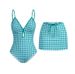 Trendy Checkered One-Piece Swimsuit – Modest Flounce Skirt Bikini For Women (Summer Edition)_ecoleips.com