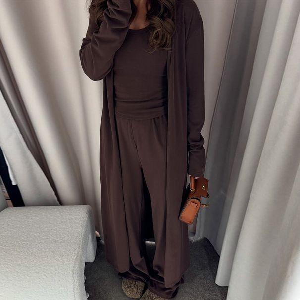 Women's Summer Casual Three Piece Set Long Coat Vest Wide Leg Trousers Suit Style Clothing_ecoleips.com