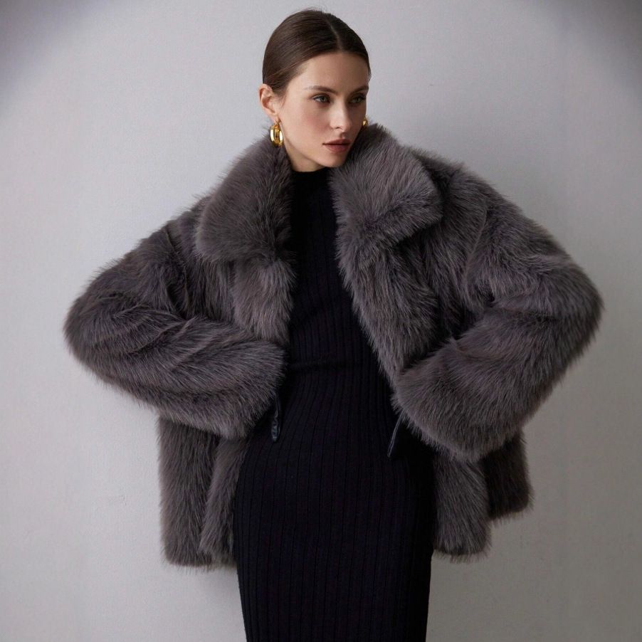 2025 Autumn And Winter Women's Clothing Solid Color Artificial Fur Jacket Women's Coat_ecoleips.com