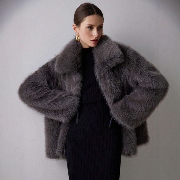 2025 Autumn And Winter Women's Clothing Solid Color Artificial Fur Jacket Women's Coat_ecoleips.com