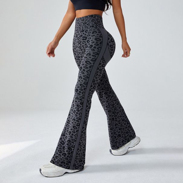 K Micro Flared Yoga Pants For Women, High Waisted And Hip Lifting Sports Wide Leg Pants, Leopard Print Fitness Yoga Flared Pants_ecoleips.com