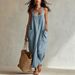 Women's Summer Cotton Linen Long Dress Temperament Casual Style with Pockets Suspender Design_ecoleips.com