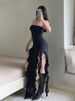 Women's Sexy Strapless Off Shoulder Midi Dress With Ruffle Edge Split Style Dress For Summer 2025 Slim Fit Party Dress_ecoleips.com