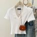 Women's Clothing Summer New Pure Desire Slim Short Design Sense V Neck Straight Shoulder T Shirt Bottoming Shirt Top_ecoleips.com