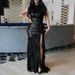 Elegant Party Slim Fit Solid Color Dress Sequin Patchwork Sleeveless Evening Gown Fashion Ruffle Design Hem Women's Long Dresses_ecoleips.com
