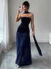 Elegant Strapless Bodycon Dress – Stretchy Midi-Length Formal Dress In Navy Blue (S-XL, Office To Evening Wear, Side Slit Detail)_ecoleips.com