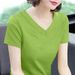 V-neck T-shirt Women's Short-sleeved Cotton Top Women's New Solid-color Loose Large-size Chicken Heart Collar Solid-color Bottoming Shirt_ecoleips.com
