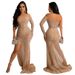 new style sexy one-shoulder see-through rhinestone high slit dress nightclub party style_ecoleips.com