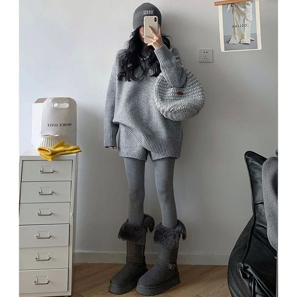 Shanlida Di's Loose-fitting Long-sleeve Sweater For Women, New Winter Style, High-end Gray Casual Shorts_ecoleips.com