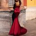 Burgundy Strapless Evening Gown Slim Fit Mermaid Style Dress Fashionable Satin Short Train Elegant Party Wear For Women_ecoleips.com