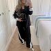 Women's Contrast Trim Relaxed Fit Long Sleeve Jacket With High-Waisted Draped Wide Leg Pants Two-Piece Set_ecoleips.com
