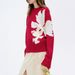 3D Floral Contrast Knit Sweater – Festive Christmas Pullover For Women (XS-XXL, Red/White)_ecoleips.com