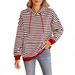Women's Casual Striped Hooded Sweatshirt Oversized Streetwear Pullover Cotton Blend Long Sleeve Loose Fit Fall Winter Fashion_ecoleips.com