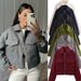Women’s Cropped Faux Suede Jacket – Oversized Streetwear Coat With Stand Collar, Slim-Fit Stretch Polyester For Casual Layering_ecoleips.com