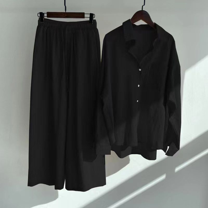 Women's Clothing Women's 2 Piece Set Muslim Sets Vintage Plus Size Cotton And Linen Shirt Set High Waist Loose Trousers_ecoleips.com