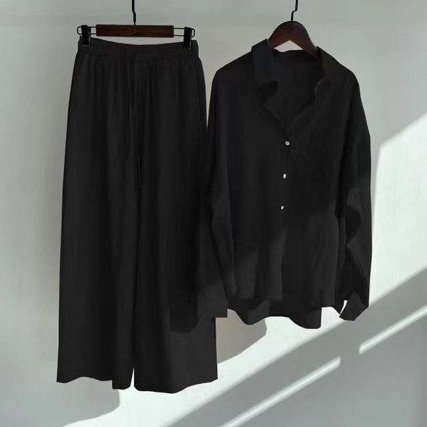 Women's Clothing Women's 2 Piece Set Muslim Sets Vintage Plus Size Cotton And Linen Shirt Set High Waist Loose Trousers_ecoleips.com