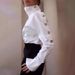 Women's Clothing Temperament Celebrity High Collar Metal Button Off Shoulder Shirt Tops Women's Clothing_ecoleips.com