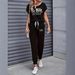 Women's Clothing Color Block Trim Casual Suit Spring Summer Autumn American Style Simple Loose Fit Short Sleeve_ecoleips.com