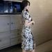 Qipao Women's Improved Young Style French Elegant Retro First Love Waist Slimming Lace Bodycon Printed Dress_ecoleips.com