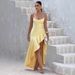 Women's Sexy Backless Halter High Slit Ruffled Sleeveless Maxi Dress – Glitter Party Evening Gown_ecoleips.com