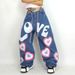 Women's Clothing ghost girl contrast color love print loose jeans mopping wide leg pants_ecoleips.com