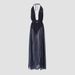 Women’s Clothing Fashion Print High Slit Halter Neck Semi Perspective Evening Dress_ecoleips.com
