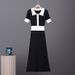 Women's French Retro Color Blocked Polo Collar Short Sleeve Knit Dress Summer Style Fitted Sweater_ecoleips.com