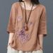 Crew Neck Cotton-Linen Top For Women, Thin Summer Chinese Style Embroidered Plus-Size Loose Artistic Vintage Chinese Wom_ecoleips.com