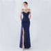 Women's Clothing Heavy Hot Diamond Custom Flower Waist Fishbone Beaded Satin Evening Dress Annual Meeting Wedding_ecoleips.com