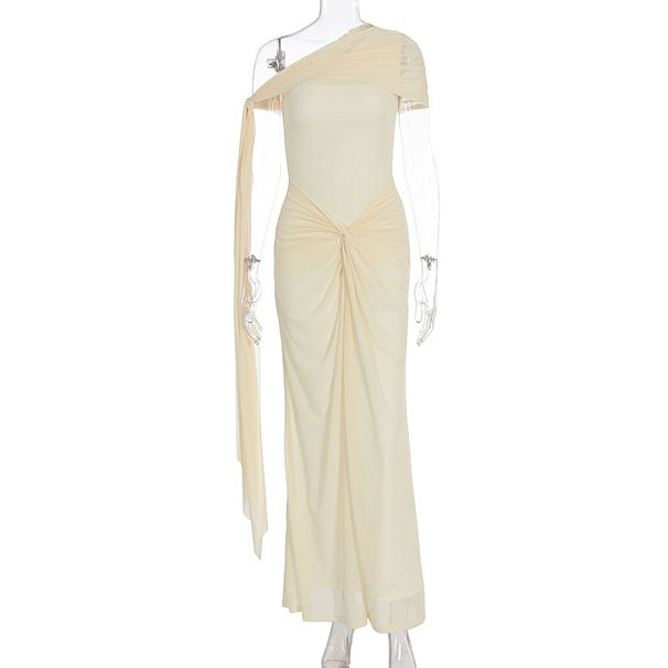 Women's Off-Shoulder Irregular Long Dress American Slim Fit Pleated Summer Dress Best Selling_ecoleips.com