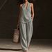 Breathable Linen-Blend Wide-Leg Pants & Halter Top Set, Striped Summer Two-Piece Outfit For Women_ecoleips.com