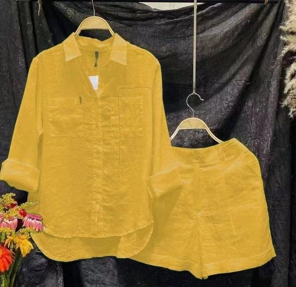Women’s Clothing Spring And Autumn New Solid Color Shirt Suit Women's Fashion Cotton And Linen Two Piece Suit_ecoleips.com