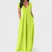 V-Neck Flowy Maxi Dress For Women - Soft Stretch Casual Long Dress With Short Sleeves, Comfortable Plus Size Everyday Sundress_ecoleips.com