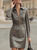 Fashion Slim Fit Slimming Women's Pu Leather Suit Skirt Waist-Tight Design Dress_ecoleips.com