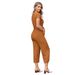 Women's V-Neck Belted Short-Sleeve Jumpsuit, Elegant Casual Romper For Summer In Earth Tone Colors Versatile Color Palette_ecoleips.com